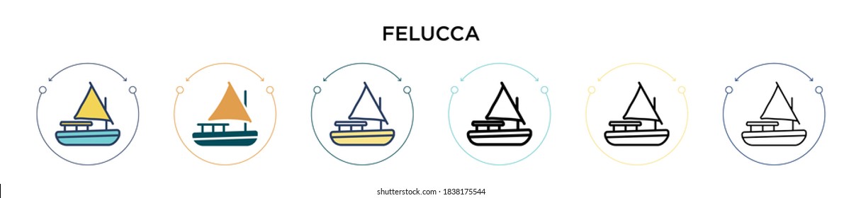 Felucca icon in filled, thin line, outline and stroke style. Vector illustration of two colored and black felucca vector icons designs can be used for mobile, ui, web