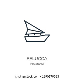 Felucca icon. Thin linear felucca outline icon isolated on white background from nautical collection. Line vector sign, symbol for web and mobile