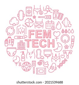 FEM TECH vector logo design.  line icon on round shaped.