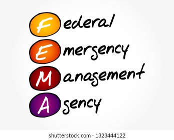 FEMA Federal Emergency Management Agency - agency of the United States Department of Homeland Security, acronym text concept background