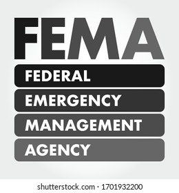 FEMA Federal Emergency Management Agency - agency of the United States Department of Homeland Security, acronym text concept background