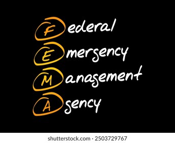 FEMA Federal Emergency Management Agency - agency of the United States Department of Homeland Security, acronym text concept background