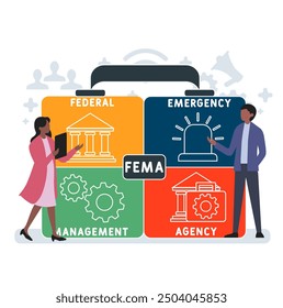 FEMA - Federal Emergency Management Agency acronym. business concept background. vector illustration concept with keywords and icons. lettering illustration with icons for web banner, flyer, landing p