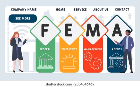 FEMA - Federal Emergency Management Agency acronym. business concept background. vector illustration concept with keywords and icons. lettering illustration with icons for web banner, flyer, landing p