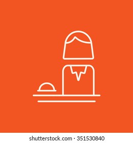 Femal receptionist line icon for web, mobile and infographics. Vector white icon isolated on red background.