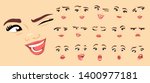 Female abstract cartoon face expression variations, emotions collection set #1, vector illustration