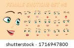 Female abstract cartoon face expression variations, emotions collection set #3, vector illustration