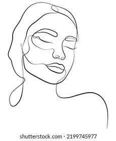 Female abstract face. Portrait. Drawing of a female face in a minimalist line style. Fashionable illustration for cosmetics. Continuous line Art. Fashionable minimal print.