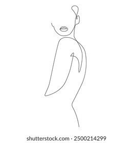 Female Abstract Figure Continuous Line Drawing. Woman One Line Abstract Portrait. Minimalist Contour Drawing. Vector EPS 10.
