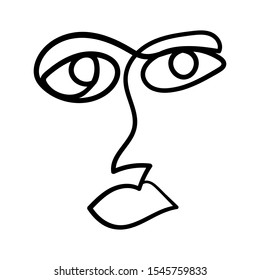 Female abstract portrait painted with one line. Sketch, Doodle. Minimalistic vector illustration.