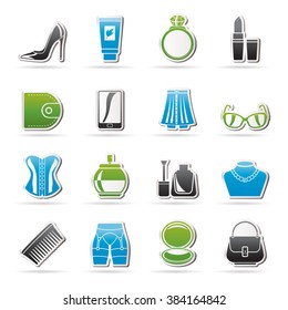 Female accessories and clothes icons- vector icon set