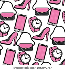 female accessories fashion purse watch high heel shoe mobile pattern