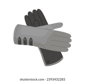 Female accessory concept. Grey warm gloves. Fashion, trend and style. Elegance and aesthetics. Outfit for cold weather. Cartoon flat vector illustration isolated on white background