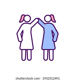 Logros femeninos Icono de color RGB. Hermandad. Amistad femenina. Chica amiga. Movimiento de mujeres. Funciones sociales de género. Empoderar a las mujeres en la comunidad. Relaciones y apoyo. Ilustración vectorial aislada