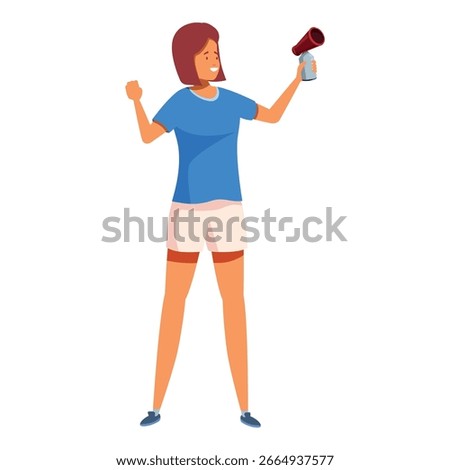 Female activist shouting through megaphone promoting her ideas during manifestation