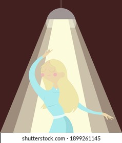 Female Actor, Actress. Vector illustration. on the stage