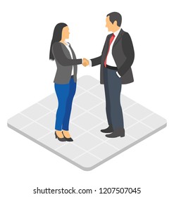 
A female advisor shaking hand with young businessman, business greeting icon
