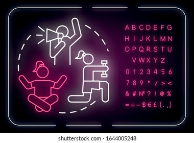 Female affirmation neon light concept icon. Empowerment. Inspiration, motivation. Personal growth idea. Outer glowing sign with alphabet, numbers and symbols. Vector isolated RGB color illustration