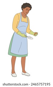 female African American character woman with a gardening spatula for transplanting plants in her hand