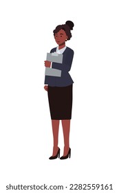 Female  African American Secretary, Businesswoman with clipboard. Flat vector cartoon illustration