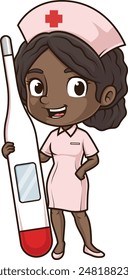 Female african-american nurse holding thermometer vector illustration