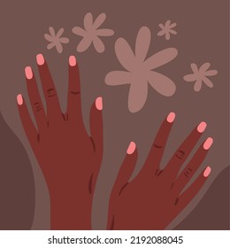 female afro hands with flowers