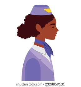 female afro stewardess with violet uniform and cap .vector illustration