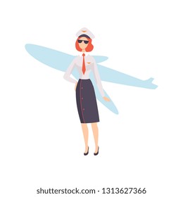 Female Airline Pilot Character in Uniform Vector Illustration