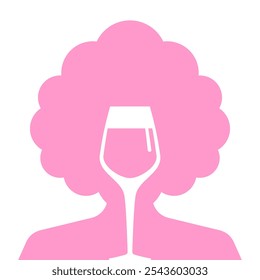 Female alcoholism icon sign. Silhouette of girl and glass of wine