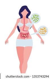 female anatomy with digestive system and bacteria