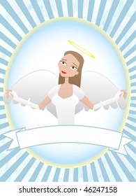 Female Angel inside oval banner advertisement setting