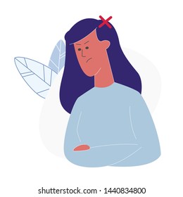 Female Angry Face Expression Flat Illustration. Annoyed Woman Standing with Arms Crossed. Human Negative Emotion, Frustrated Caucasian Girl Character. Aggressive Person, Disagreement, Arguing