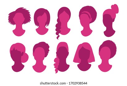 Female anonymous profile pictures avatars vector illustrations in pink colors i isolated on white background.