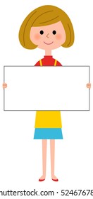 The female of the apron with a message board