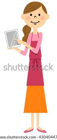 The female of the apron with a tablet