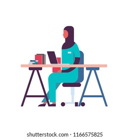 female arabic scientist working laboratory doing research arab woman history of disease stack doctor workplace vector illustration