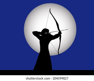 female archer archery on a dark blue background