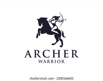 Female Archer Warrior logo template.