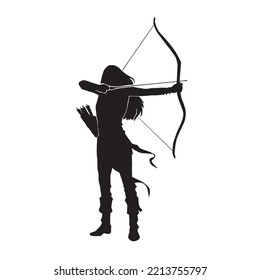 Female Archer Warrior Vector Silhouette