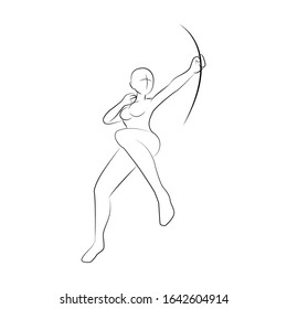 Female Archer's Body Pose Line Art