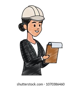 Female architect cartoon scribble