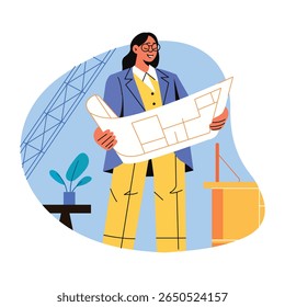 Ilustração de arquiteta feminina em estilo plano