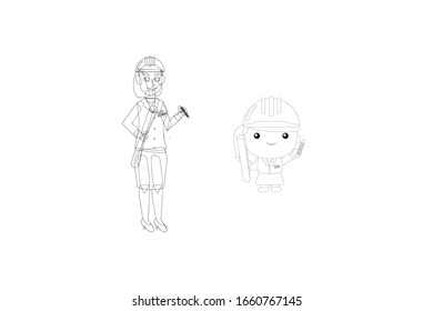 Female Architect Occupation Vector Outline Illustration