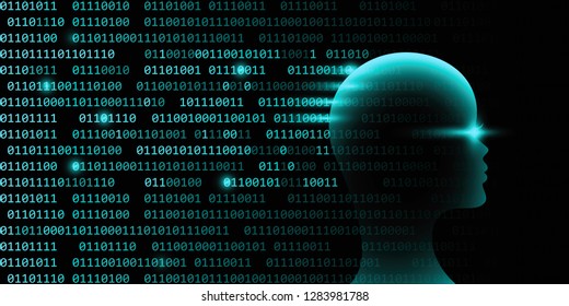 female artificial intelligence technology concept with binary code vector illustration EPS10