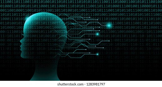 female artificial intelligence technology concept with binary code background vector illustration EPS10