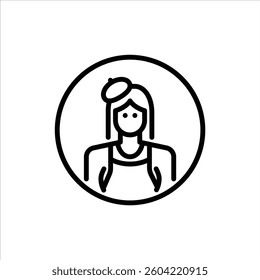 Female artist avatar outline icon. painter avatar black line illustration.