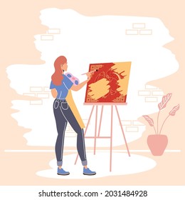 female artist painting scene character