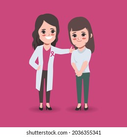 Female Assisting Doctor Helps Patient Breast cancer checking. Breast cancer awareness month.