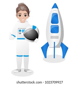 Female Astronaut Holding Flag / Helmet