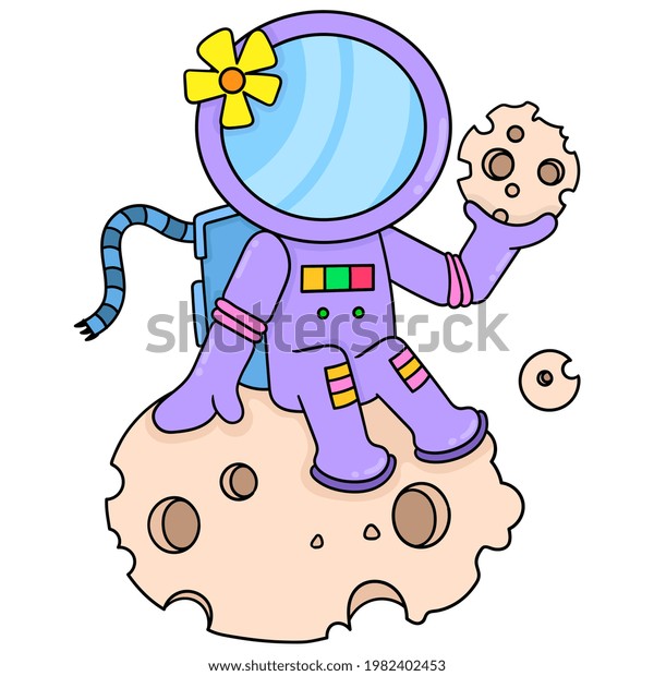 Female Astronaut Sits On Meteor Rock Stock Vector Royalty Free 2244